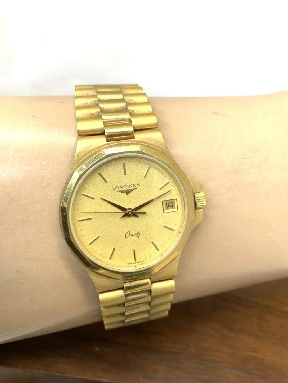 Longines Men's Watch Vintage Swiss Quartz Date Gold Stainless Steel 34mm